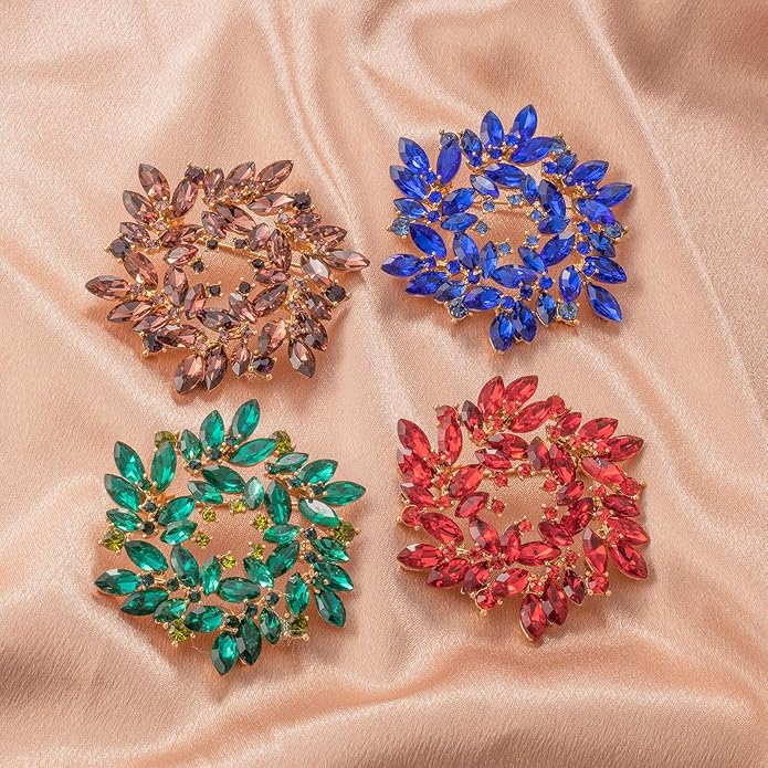 LAXPICOL Fashion Sparkly Austrian Crystal Flower Brooch Pin for Women Elegant Wedding Bridal Broach Pin 2"*2"