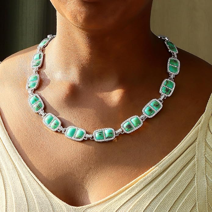 Chunky Necklace for Women 12 Colors Diamond Stone Gold Statement Necklace for Women Full Trendy Blue Birthstone Choker Necklace for Women Square Design Necklace Jewelry