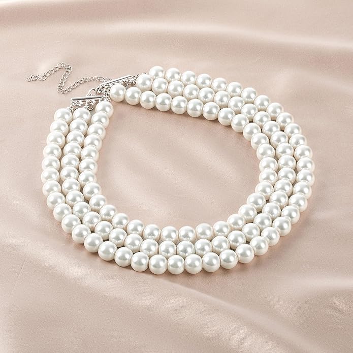 BABEYOND Round Imitation Pearl Necklace Vintage Multi Strands Necklace 20s Flapper Necklace for Party