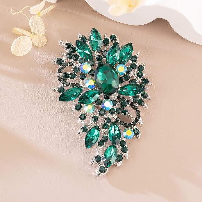 SELOVO Women's Rhinestone Crystal Wedding Flower Leaf Sparkle Brooch Pin
