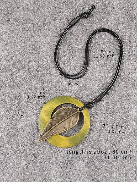 Long Boho Necklaces for Women Vintage Leather Wooden Pendant Y Choker Ethnic Style Gold Circle Hippie Sweater Necklace