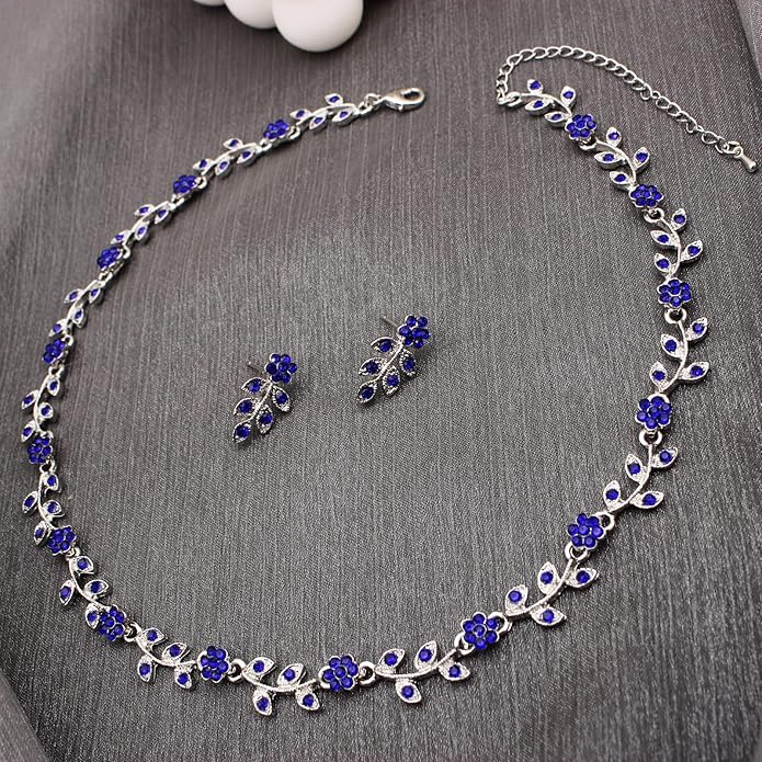 Austrian Crystal Rhinestone Choker Necklace Dangle Earring Link Bracelet Jewelry Set for Brides Bridesmaid Prom Costume Accessories for Women