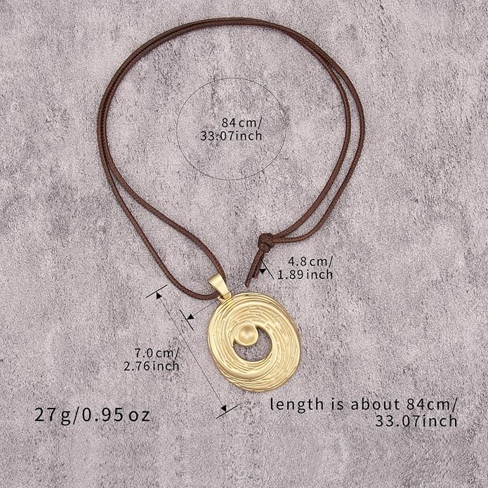 Long Boho Necklaces for Women Vintage Leather Wooden Pendant Y Choker Ethnic Style Gold Circle Hippie Sweater Necklace