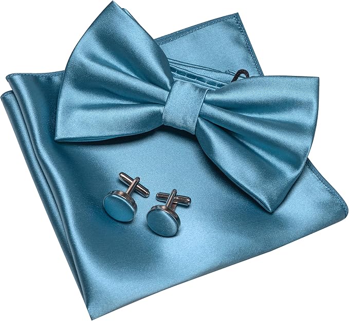 JEMYGINS Solid Color mens Pre-tied Bow Tie and Pocket Square Cufflinks Sets with Gift Box