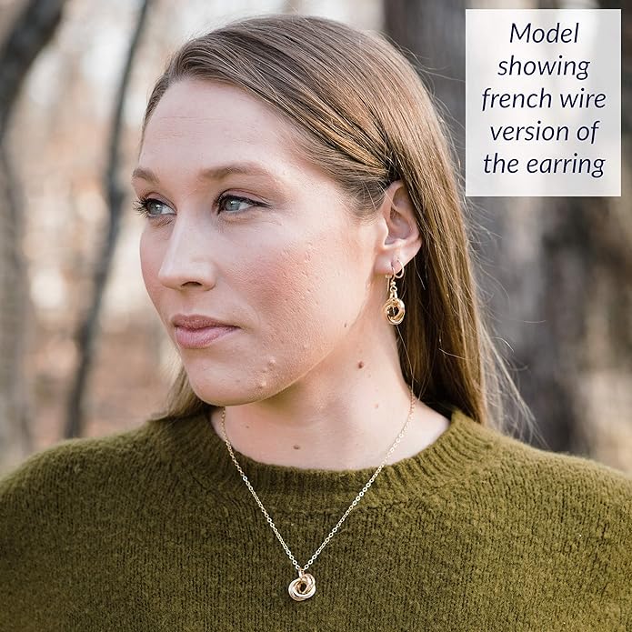 Tahmi Elegant 14K Yellow Gold-Filled Love Knot Jewelry Gift Set | 20 Inch Circle Pendant Necklace and Dangle Earrings for Women | Perfect Everyday, Holiday, Birthday, or Wedding Gift Idea