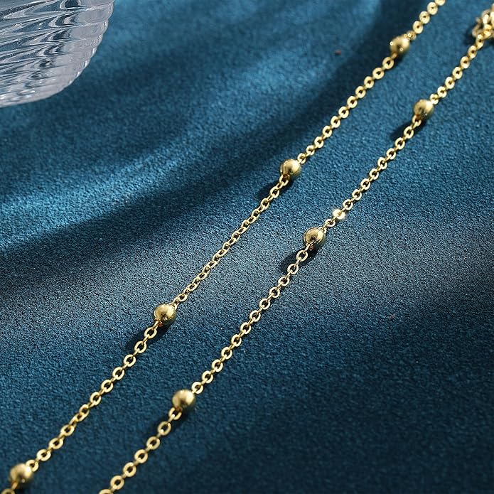 2/3 PCS Gold Anklets for Women Waterproof Cuban Link Anklet Beaded Bracelets Stackable Bracelets 14K Gold Plated Custom Jewelry Gifts Non Tarnish Lightweight