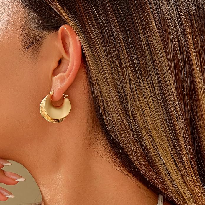 YUJIE Gold Plated Hoop Earrings for Women Brass Earring Chunky Statement Jewelry