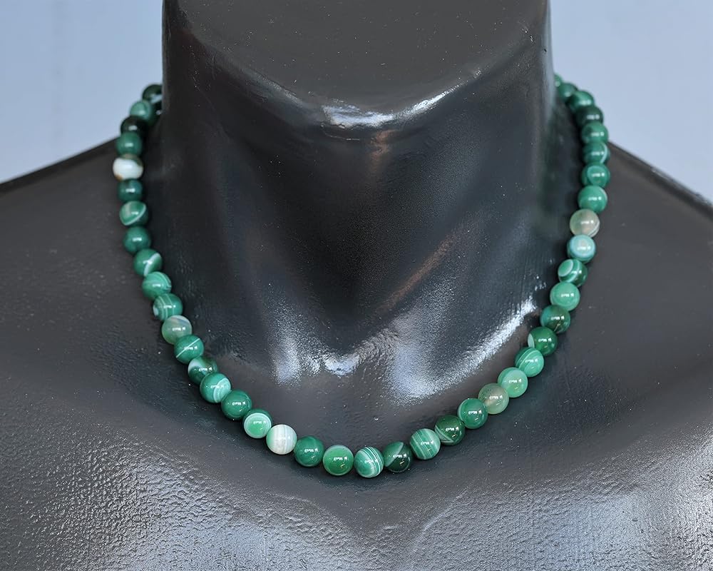 Natural Green Agate Beaded Choker, Genuine Green Crystal Necklace, Fancy Gemstone Choker, 8mm Beads, Unique Fashion Jewelry, Healing Crystal Chakra Necklace, Durable Stone Necklace, Gemini Necklace