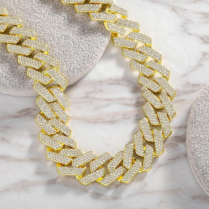 JINAO Cuban Link Chain for Men - 20MM Iced Out Miami Mens Necklace 14K Gold Plated Cubic Zirconia Women Hip Hop Jewelry