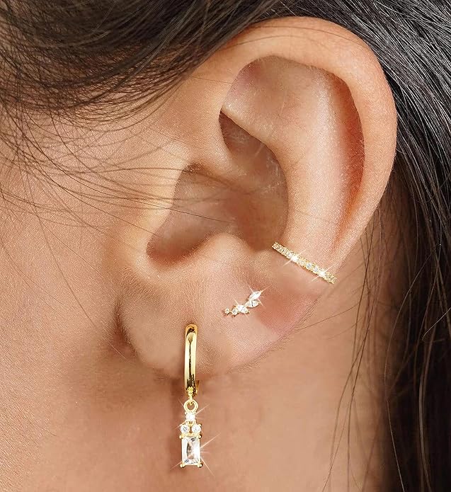 Gold Ear Cuffs Earrings for Women Non Piercing - Clip on Cartilage Earrings Dainty 14K Gold Sterling Silver Plated Cubic Zirconia Huggie Hoop Earring for Women No Tarnish Trendy Jewelry Set