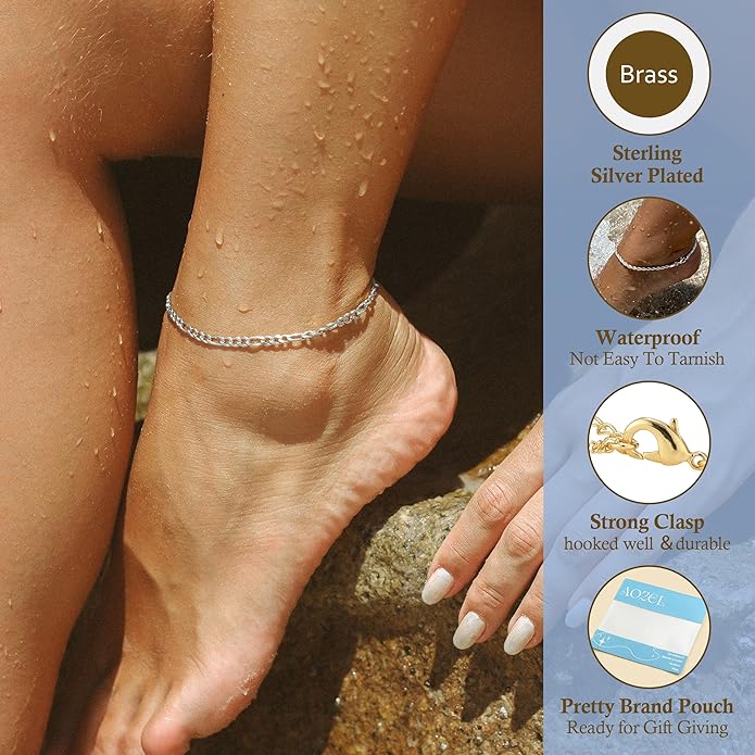 Gold/Silver Plated Anklet Bracelets for Women Waterproof Plus Size Cuban Link Chain Ankle Bracelet for Large Ankle 9-12inch