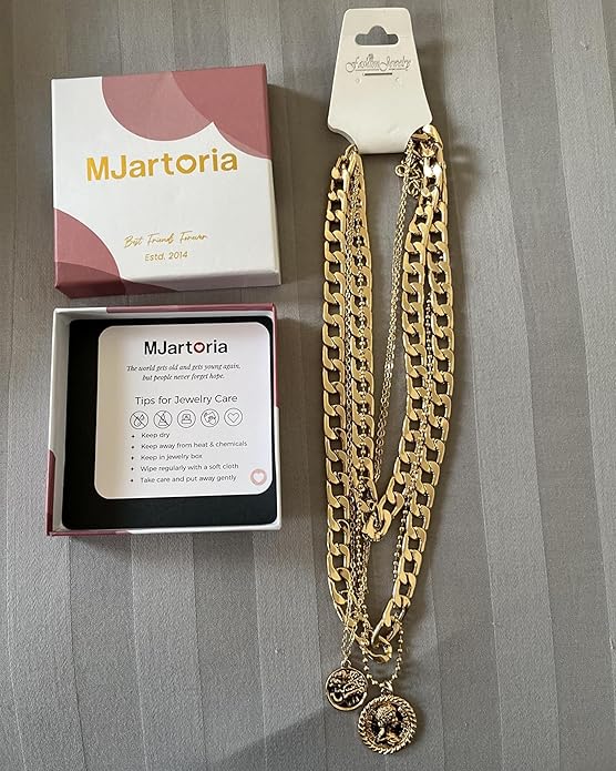 MJartoria Layered Necklaces for Women Trendy Retro Coin Pendant Necklace Dainty Chunky Chain Choker Necklaces for Jewelry Birthday Gifts