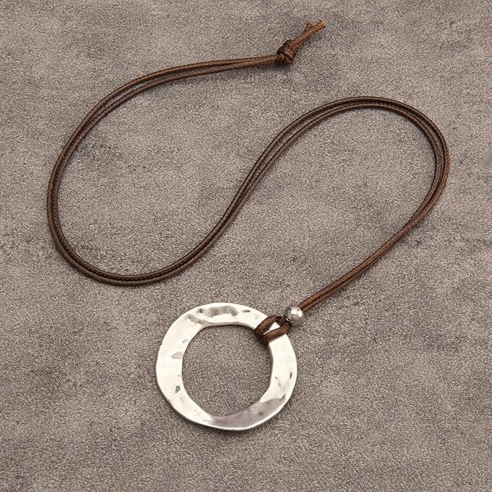 Boho Necklaces for Women Chunky Circle Necklace Layered Boho Circle Leather Choker Necklace Long Vintage Necklaces Bohemian Jewlery Gifts