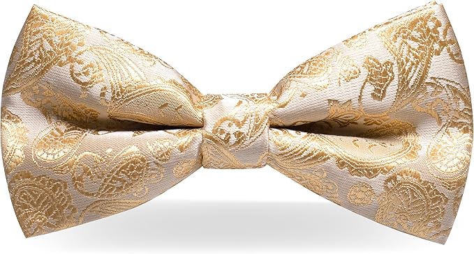 JEMYGINS Paisley Pre-tied Bow Tie and Pocket Square Cufflinks Lapel Pin Sets for Men 4PCS