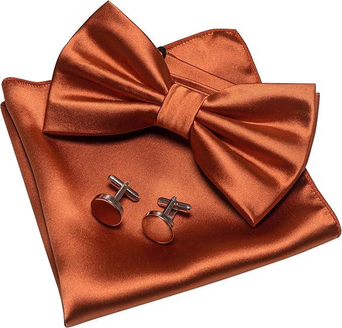 JEMYGINS Solid Color mens Pre-tied Bow Tie and Pocket Square Cufflinks Sets with Gift Box