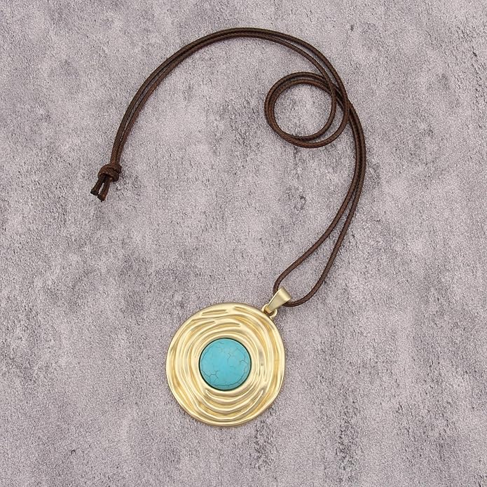 Boho Necklaces for Women Chunky Circle Necklace Layered Boho Circle Leather Choker Necklace Long Vintage Necklaces Bohemian Jewlery Gifts