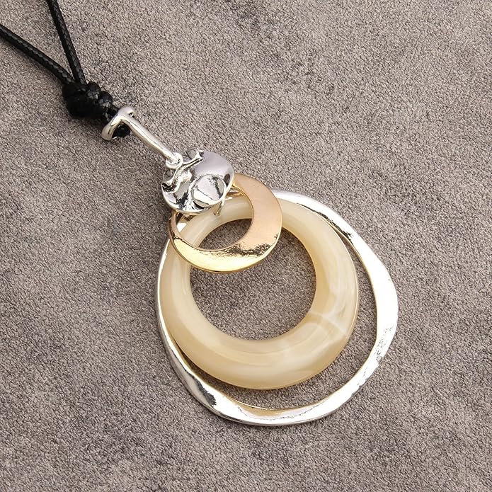 Boho Necklaces for Women Chunky Circle Necklace Layered Boho Circle Leather Choker Necklace Long Vintage Necklaces Bohemian Jewlery Gifts