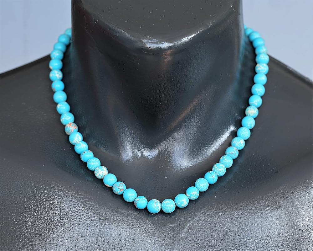 Natural Blue Imperial Jasper Beaded Choker, Genuine Blue Crystal Necklace, Fancy Gemstone Choker, 8mm Beads, Fashion Jewelry, Healing Crystal Chakra Necklace, Durable Necklace, Capricorn Necklace