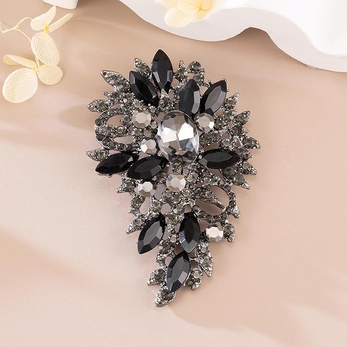 SELOVO Women's Rhinestone Crystal Wedding Flower Leaf Sparkle Brooch Pin