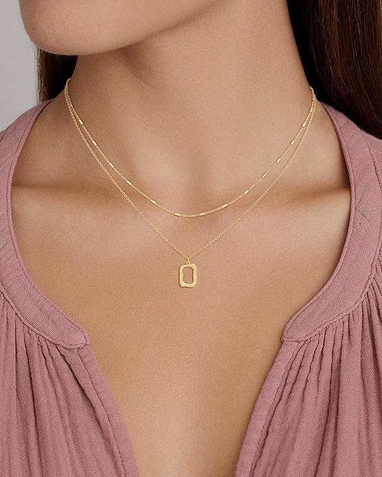 Layered Necklaces for Women 14K Gold Plated Stack Circle Pendant Trendy Long Chain Stackable Handmade Coin Necklace Set Dainty Gold Stacked Jewelry Gifts