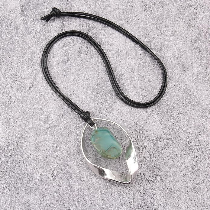 Long Boho Necklaces for Women Vintage Leather Wooden Pendant Y Choker Ethnic Style Gold Circle Hippie Sweater Necklace