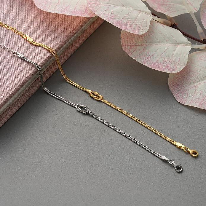 Matching Bracelets for Couples，Dainty Gold Love Knot Bracelet 14K Gold Plated Herringbone Chain Bracelet Relationship Jewelry Gifts for Best Friend