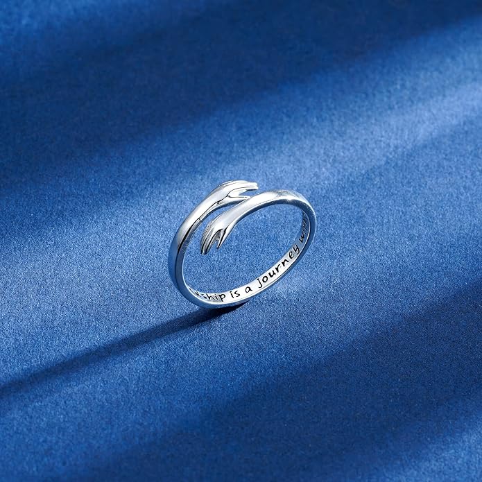 Yesteel S925 Sterling Silver Hug Ring for Women Teen Girls, Adjustable Ring Jewelry Mothers Day Birthday Gifts for Daughters Mom Sister Wife Friends Grandma
