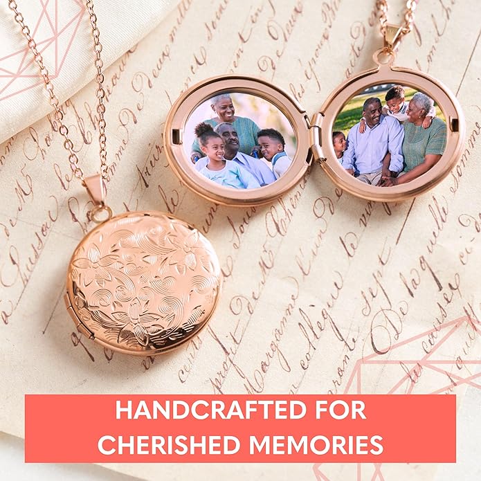 Locket Necklace for Women Girls, 18” Jewelry Chain, Picture Photo Inside, Cadenas para mujer, Personalized Custom Name Gold Locket, Customized Couples Locket, Silver, Rose Gold, Gold