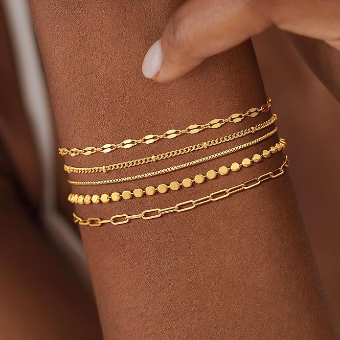 MBW 14K Silver Plated Bracelets for Women, Dainty Silver Bracelets for Women Set Bracelet Stack Waterproof Jewelry for Women Trendy Minimalist Simple Small Thin Bracelet Set for Women Teen Girls Gift