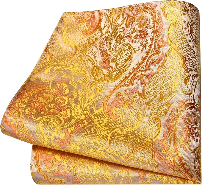 GUSLESON 8cm Paisley Tie Set for Men Necktie Lapel Pin Pocket Square Cufflinks Set for Men