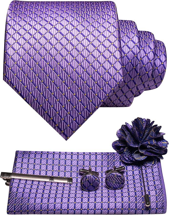 JEMYGINS Mens Tie and Pocket Square,Lapel Pin,Cufflinks,Tie Clip Sets with Gift Box 5PCS
