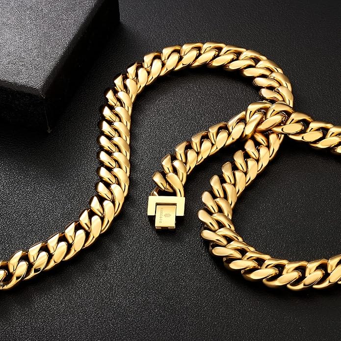 KRKC&CO Cuban Link Chain for Men 8/10/12/14mm, Brithday Gift for Men, 18k Gold Miami Necklace, Durable, Anti-Allergies Hip Hop Jewelry for Mens