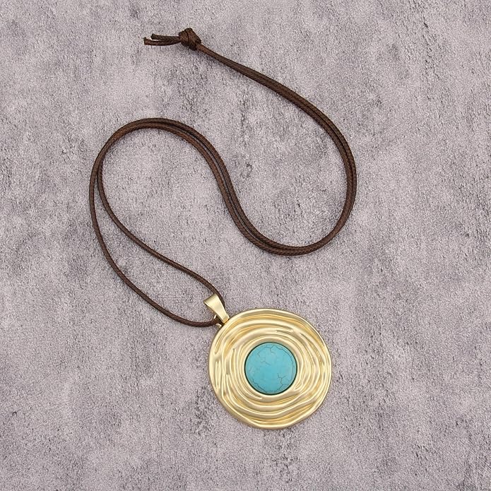 Boho Necklaces for Women Chunky Circle Necklace Layered Boho Circle Leather Choker Necklace Long Vintage Necklaces Bohemian Jewlery Gifts