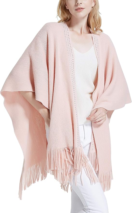Moss Rose Women's Travel Plaid Shawl Wrap Open Front Poncho Cape for Fall Winter