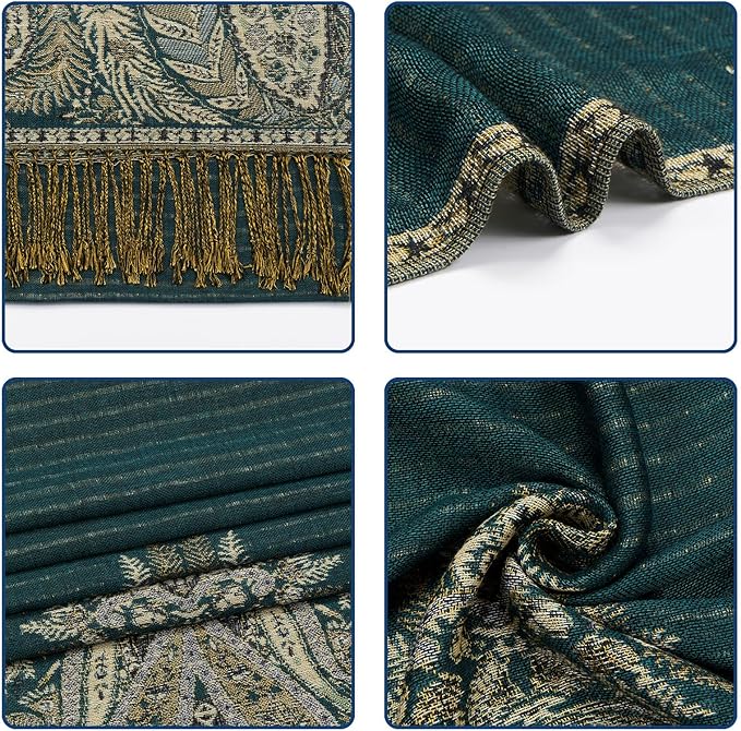 QIUTIMIY Paisley Pashmina Shawl Wrap Women Reversible Vintage Jacquard Pashmina Rave Scarf with Fringe for Evening, Wedding