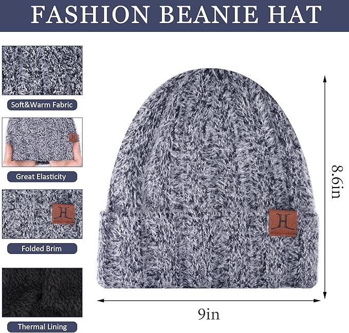 Womens Winter Warm Knit Beanie Hat Touchscreen Gloves Long Neck Scarf Set with Fleece Lined Skull Caps Gifts for Women