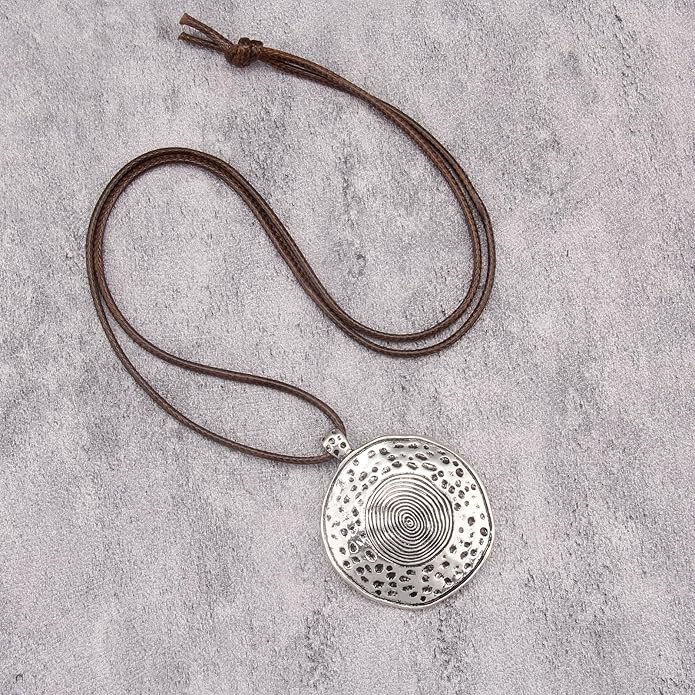 Long Boho Necklaces for Women Vintage Leather Wooden Pendant Y Choker Ethnic Style Gold Circle Hippie Sweater Necklace