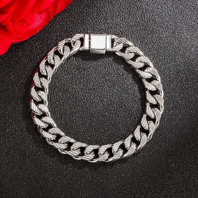 H&Beautimer Fashion 925 Sterling Silver Classic Cuban Chain Bracelet 10mm-7 "8" 9 "10" Curb Cuban Bracelet Solid Thick Large Link Bracelet For Men Jewelry Gift