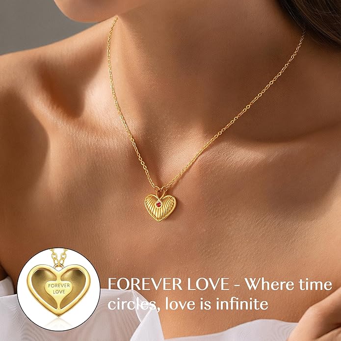 Infinity Heart Necklace,Pendant Necklace for Women Engraved with 'FOREVER LOVE',Heart Pendant Necklace with Cubic Zirconia,Anniversary Eternity Jewelry Gift for Wife or Birthday Present for Women