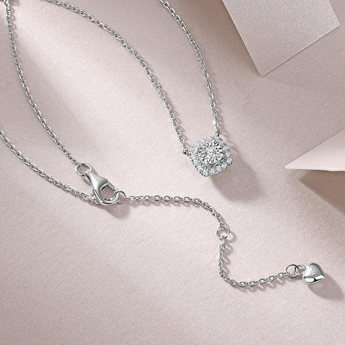 Sterling Silver Lab Grown Diamond Halo Pendant Necklace, Chain Included,ideal gift for anniversaries, birthdays, or any milestone celebration