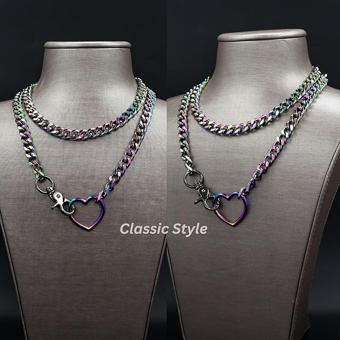 Chunky Gold Choker Necklaces for Women, Long Gold Chain Heart Necklace, 36 Inches Slip Chain Adjustable Lariat Heart Y Necklace for Women and Men, Goth Chunky Heart Necklace Jewlery Gifts