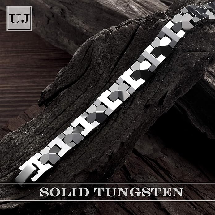 Urban Jewelry Men’s Tungsten Carbide Link Bracelet Collection – 8.3–8.5" Length, 10 mm Heavy Chain, Cross, Track, Box & Wheat Styles, Scratch & Tarnish Resistant, Secure Snap‑Lock, Gift Box