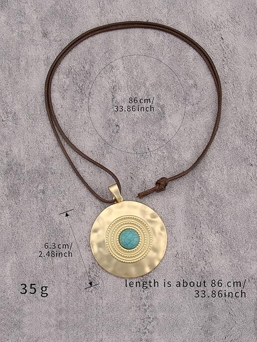 Boho Necklaces for Women Chunky Circle Necklace Layered Boho Circle Leather Choker Necklace Long Vintage Necklaces Bohemian Jewlery Gifts