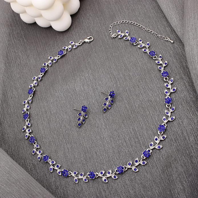 Austrian Crystal Rhinestone Choker Necklace Dangle Earring Link Bracelet Jewelry Set for Brides Bridesmaid Prom Costume Accessories for Women