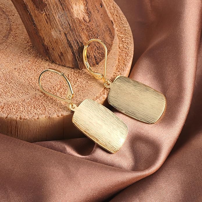 14K Gold Dangle Earrings for Women，Lightweight Circle Disc Coin Geometric Flat Brushed Drop Earrings, Hypoallergenic Leverback Earrings S925 Jewelry
