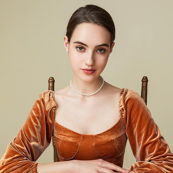 BABEYOND Round Imitation Pearl Choker Necklace Multi Strands Choker 20s Flapper Necklace Accessories for Gatsby Themed Party