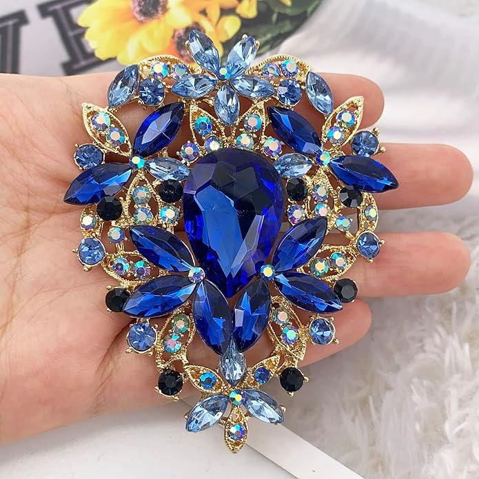 SELOVO Leaf Bouquet Scarf Big Brooch Pin Broach Crystal Jewelry