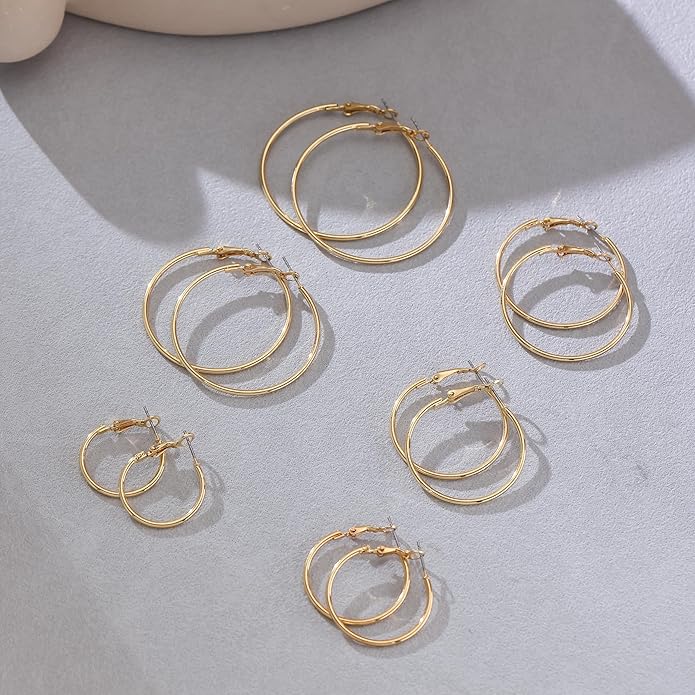6 Pairs Gold and Silver Plated Hoop Earrings Set for Women – Trendy Silver and Gold Huggie Hoops, Big Silver and Gold Earrings, Chunky Jewelry for Multiple Piercings, Fashion Gift Pack, Stylish Silver Jewelry for Everyday Wear