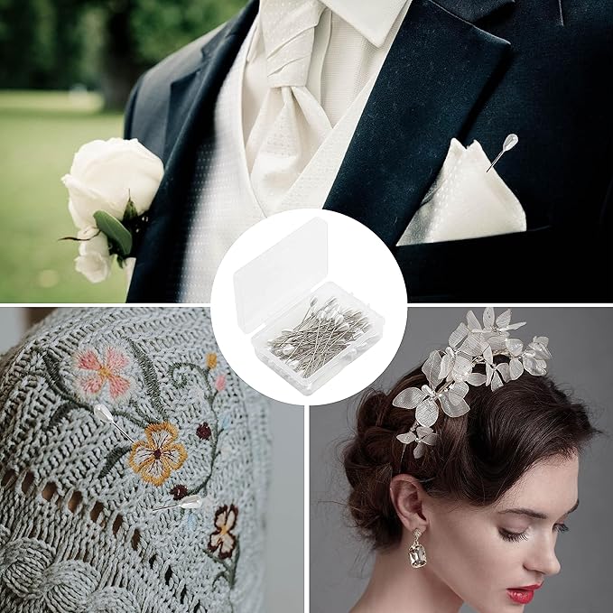 Zlongron 100 Pieces Hijab pins, Long Teardrop Pearl Head pin, Boutonniere pins, Buttonhole pin, can Also be Used for Jewelry Making Sewing Wedding Floral Decorations and DIY Crafts