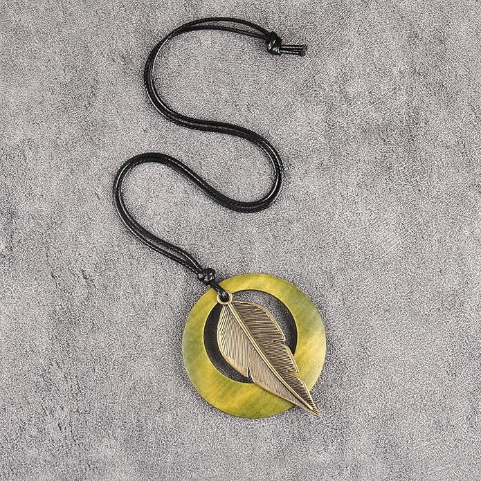 Long Boho Necklaces for Women Vintage Leather Wooden Pendant Y Choker Ethnic Style Gold Circle Hippie Sweater Necklace